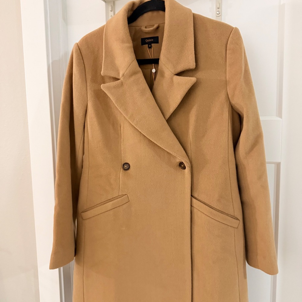 Quince Wool Cashmere Tailored Long Coat Caramel Tan M NEW Minimalist Quiet Lux - Picture 2 of 8